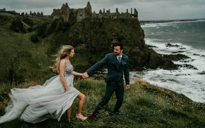 Dunluce Castle elopement.Northern Ireland elopement photographer Irish elopements elope to ireland, Irish elopements in the mountains.