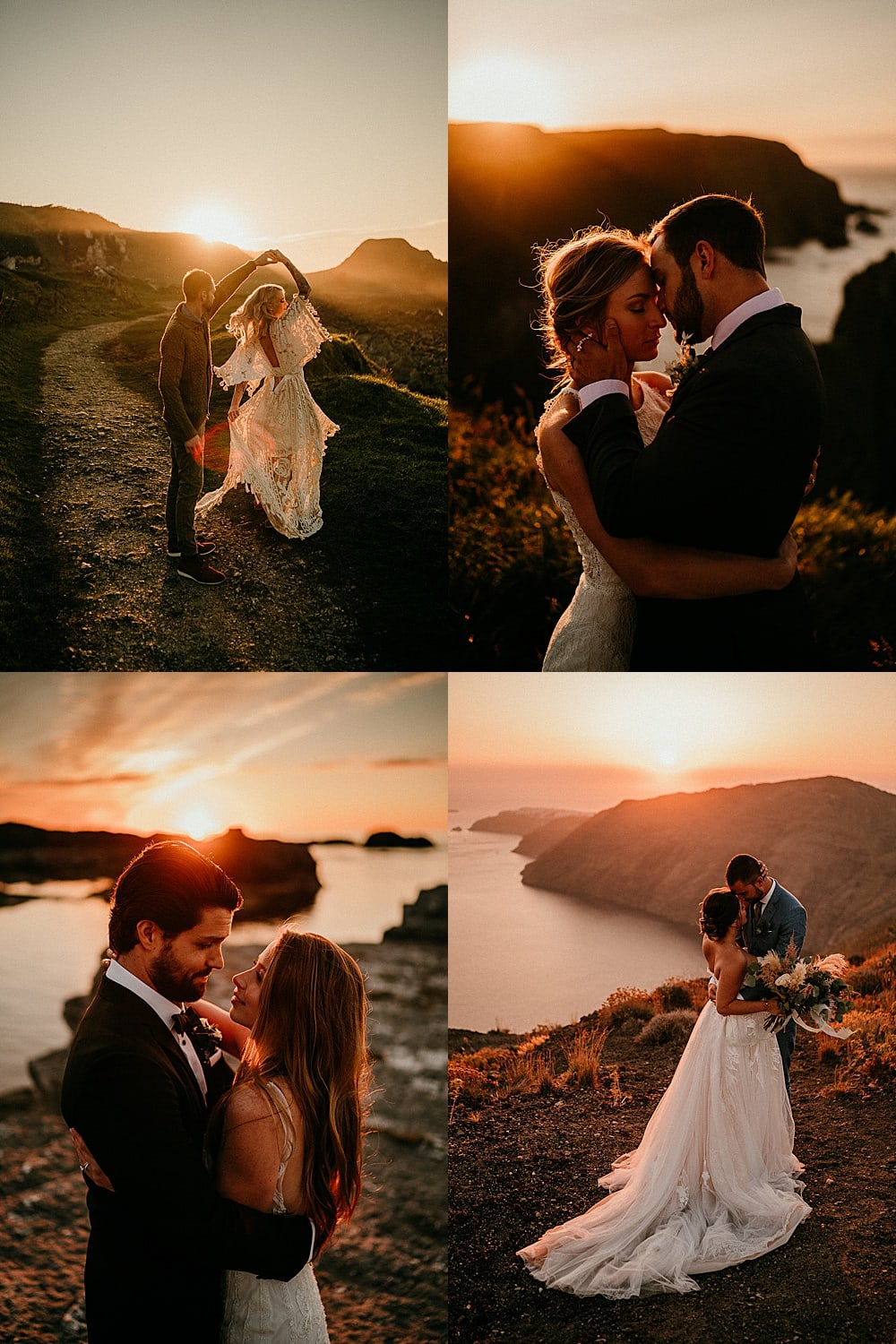 wedding portraits in the sunset. Elopement portraits at golden hour in Ireland. Northern Ireland elopements 