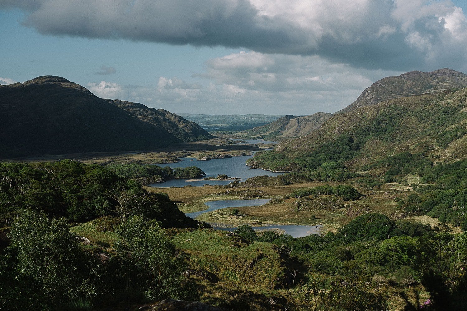 A view of Killarney National Park from the Ladies View Point on a cloudy day.