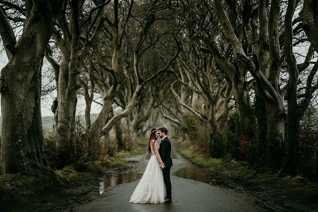 Ball gown elopement dress at the Dark Hedges in Northern Ireland 