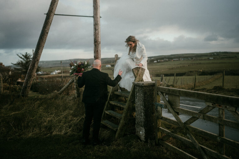 Couple hiking during their outdoor elopement in Ireland