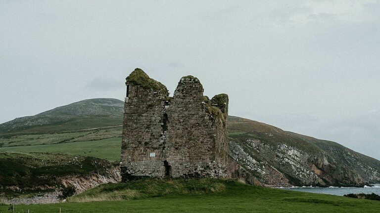 Minard Castle on an overcast day.